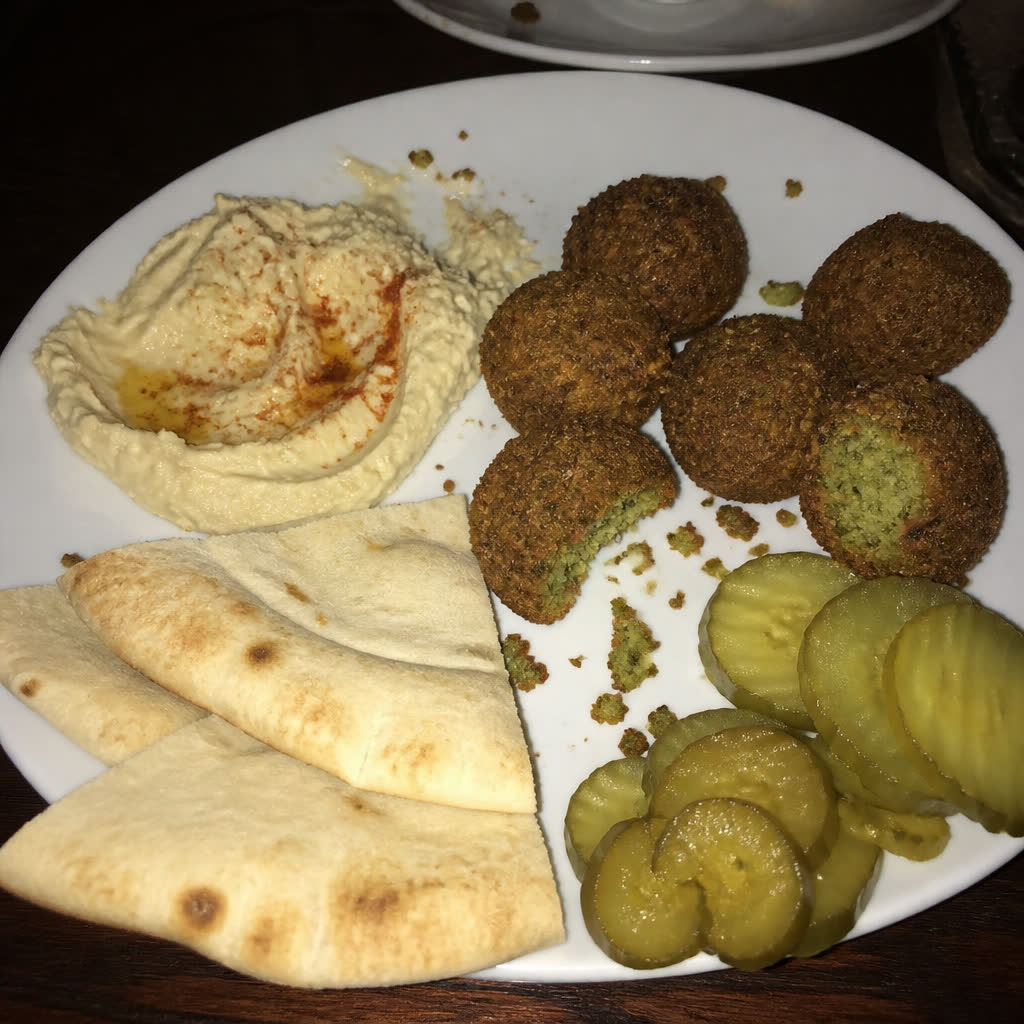 A plate of falafel and hummus