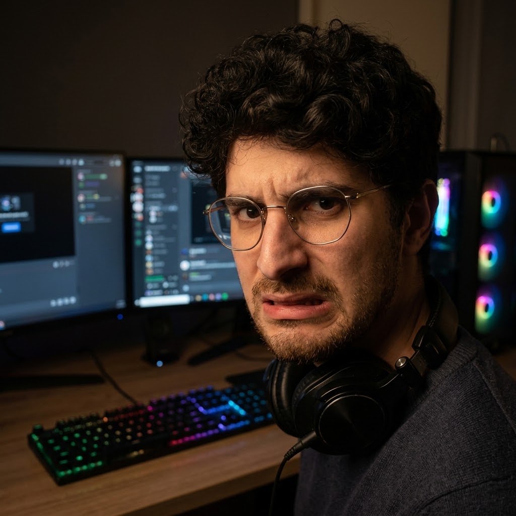 A man at a PC looking nervous